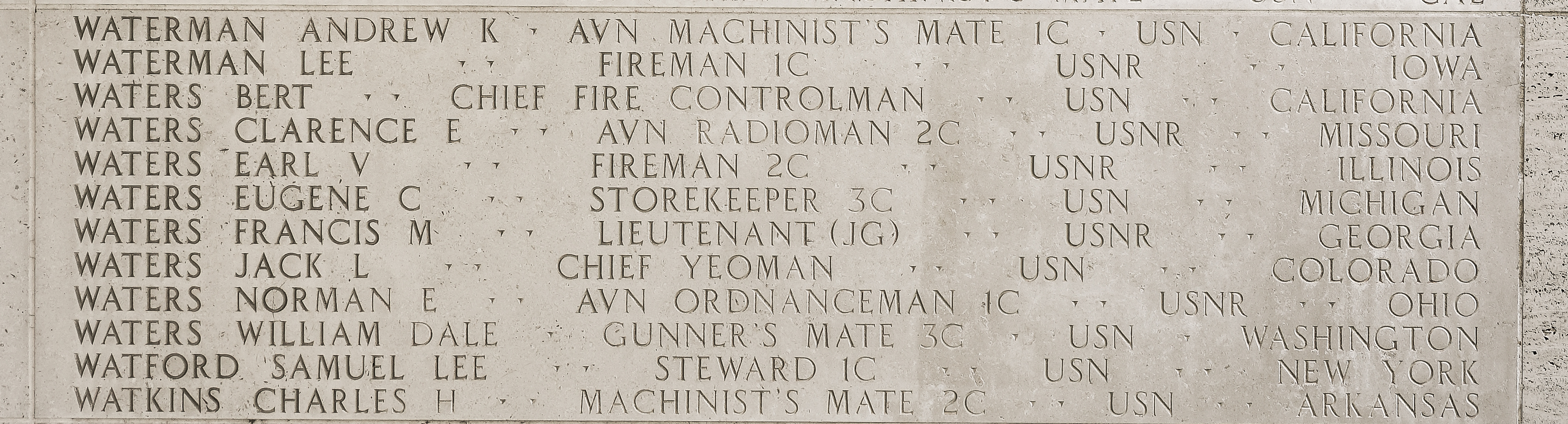 Earl V. Waters, Fireman Second Class